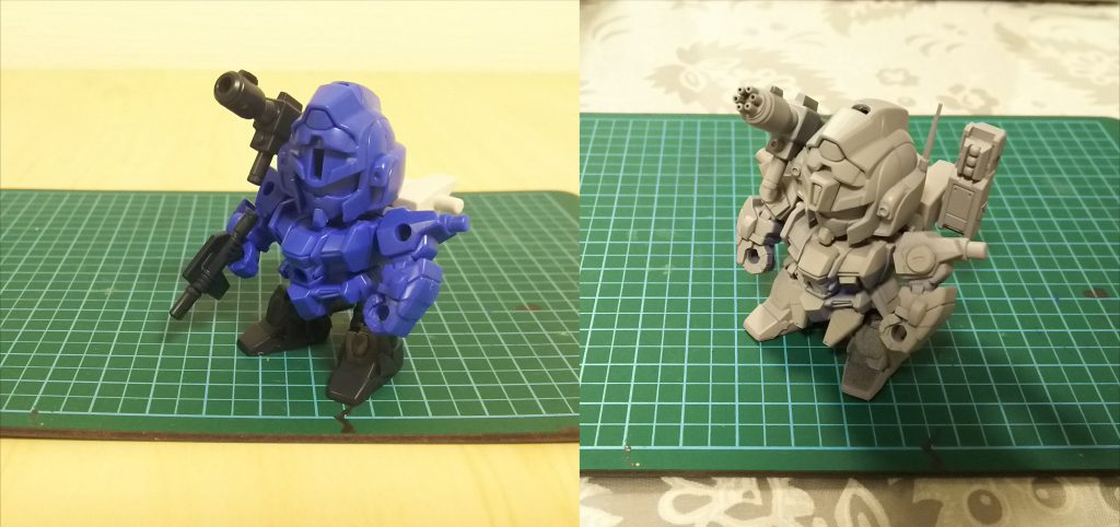 構想とサフ右肩に砲を備えたジムキャノン的な機体を考えていました。転倒問題の浮上と脚部追加装備による解決もジムキャノンのような流れに。