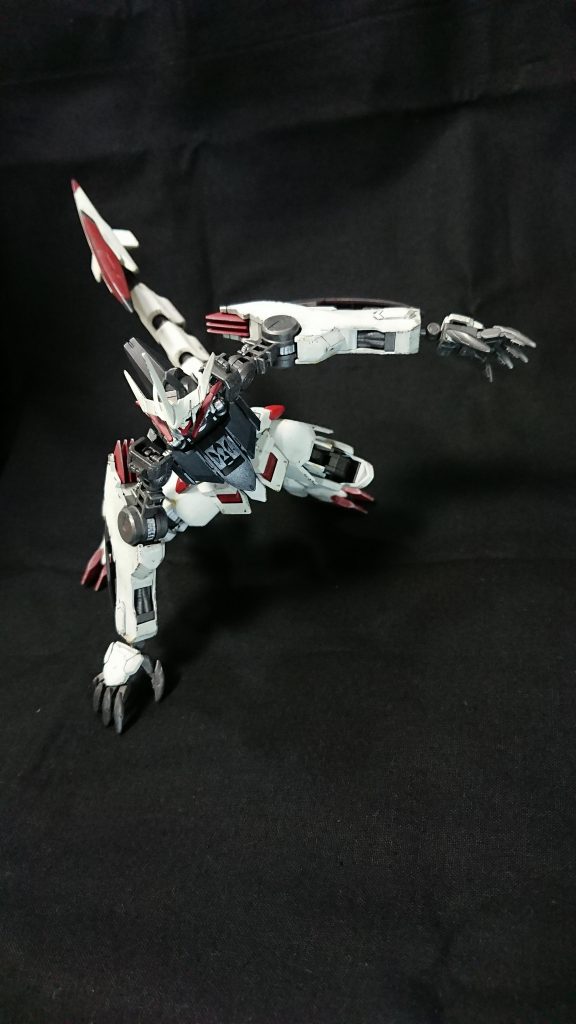 という訳で珍しく設定とか書かせてもらいました。何かオリジナルのガンダムフレームを作りたいと思い、72柱の悪魔を眺めてる時に思いつきました。モチーフのオゼは豹の姿の悪魔とか人を変身させる能力があるということでネコ科の獣っぽいフォルムを意識しつつ、近接格闘機になるよう製作しました。