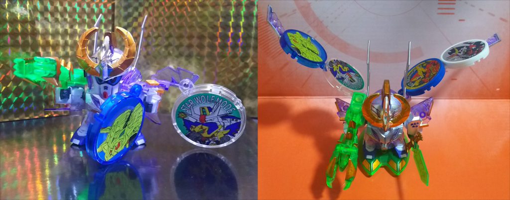 タカノハはメダルに宿った星の獣と幻の騎士の力を借りて、強く大きな光の翼となるのです。