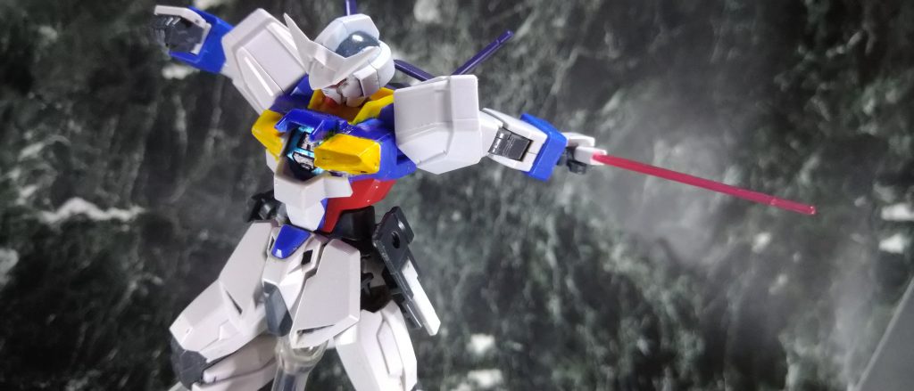 右武器持ち手が欠品中ですorzサーベルラックは小型マシンガン、バックパック接続時にはレールガンにもなる予定です。ここまで見てくださりありがとうございました。AGE10周年が祝われたりチャンプのようなAGE愛の強いキャラクターが見れたり幸せでした。これからも好きでいたいと思います。