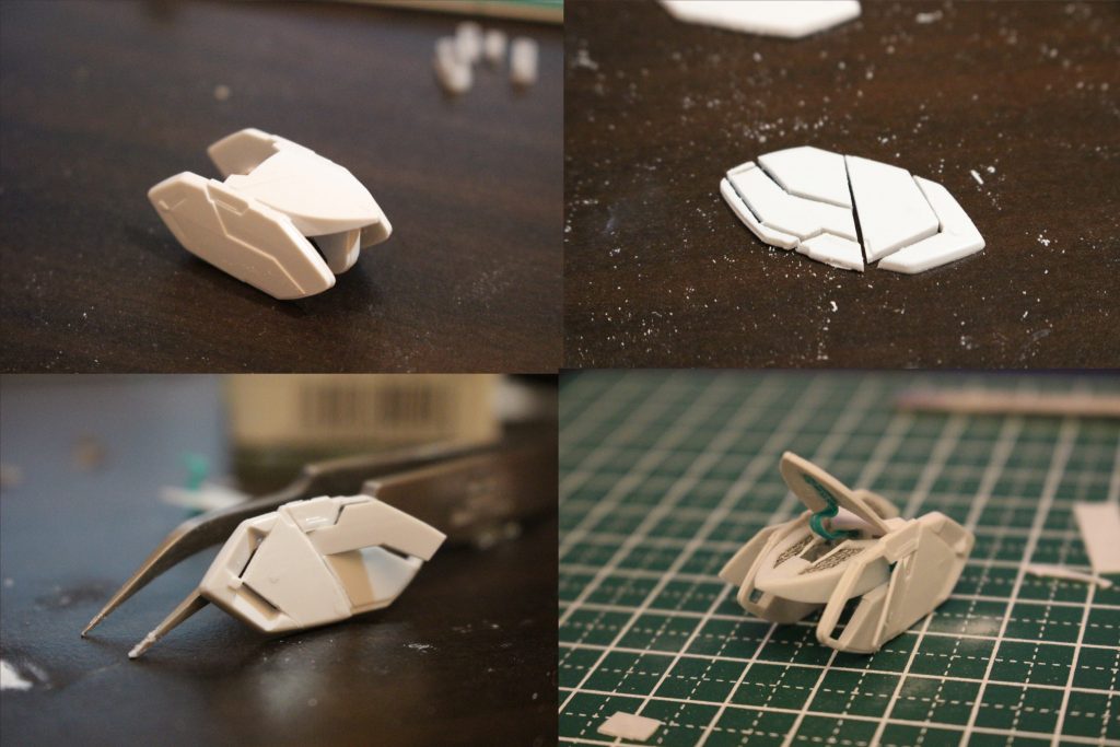 脚部スラスター中央部のパーツはぷㇻ板とアミアミは茶こしで自作