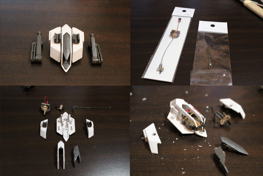 バックパックにLEDの電源とスイッチしこんでます。LEDは市販のポン酢け