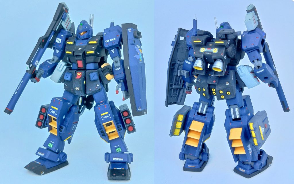 パワードジムクゥエル全体図です。バックパック右側には武装マウント用のジョイントを付けてあります。