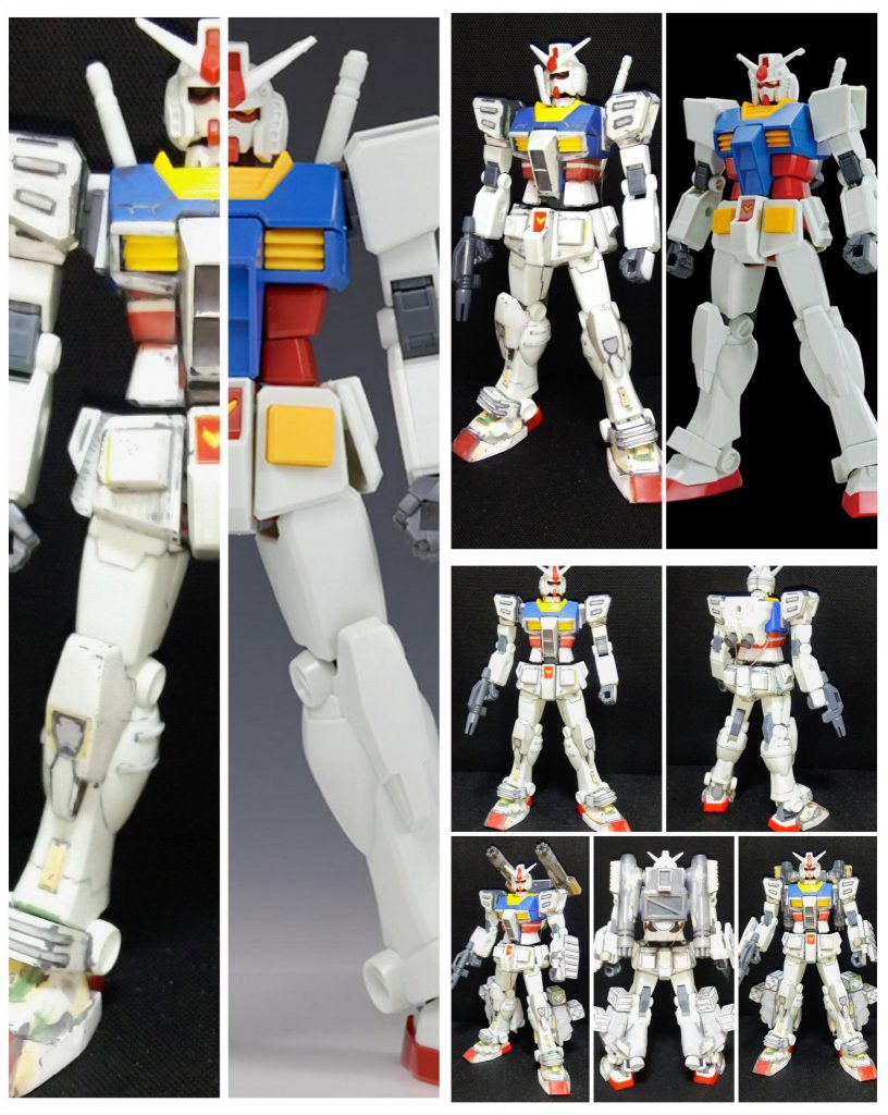 塗装前の状態とノーマルガンダムとの比較。ほぼ全てのパーツを改修しています。