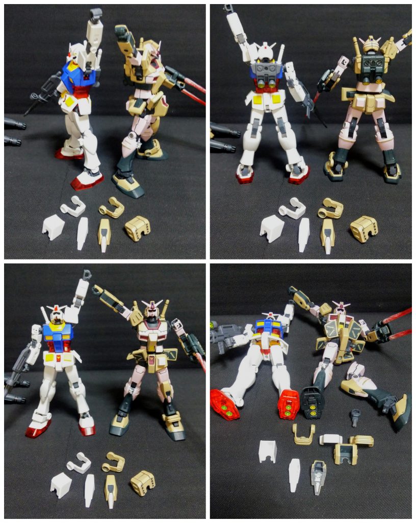 ノーマルガンダムとの可動域と改修箇所の比較。可動が広くなった箇所と反対に狭くなった箇所が解ると思います。