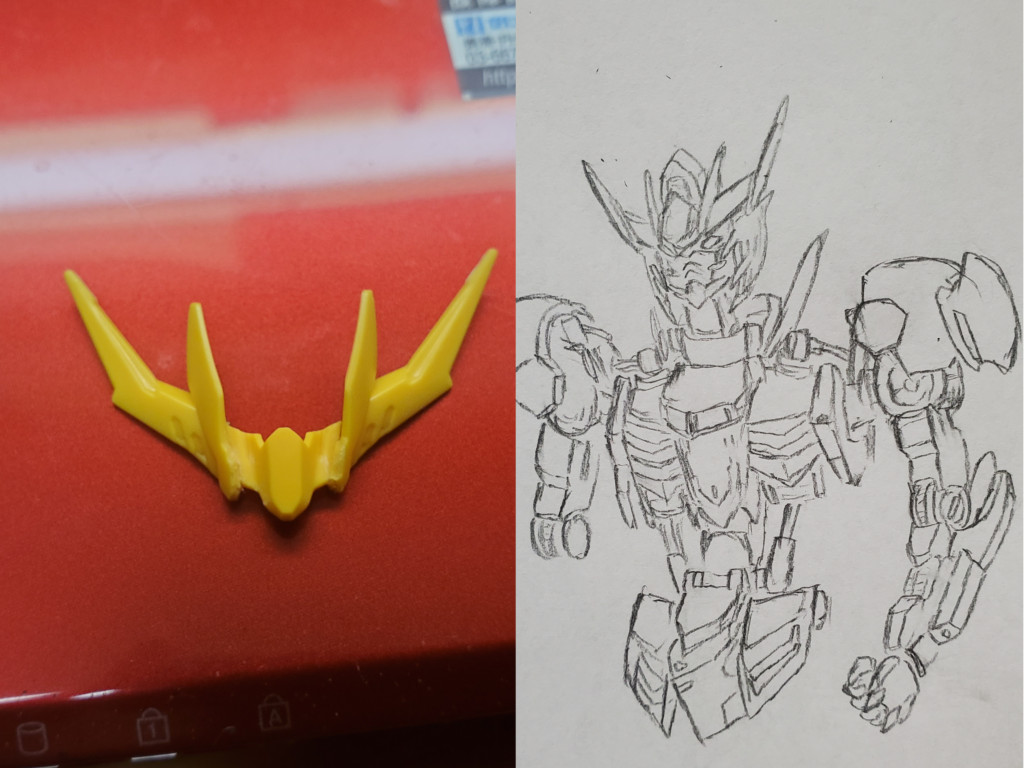 お次は角の製造過程+あとで二次創作やる様にと考えてたイメージスケッチ スケッチで伝わって欲しいんですが実は元々本当に基部のところで繋げようと思ってたんですよね。実際にできたものだと結構中途半端なところになっちゃってますけど。作っててこれ以上切り詰めると最悪角が頭部に接続できなくなる説が出てきたのでそうしました。 あと実は頬当てをルプスのにしようと思ってたのですが接続方法を思い付かなかったので(接着という案もあったけど不安だったので止めておいた)第4形態のままに。 あとは腕の側面に機関砲を装備したかったとか、肩や脇腹のシリンダーを可動するやつに換装とか考えたけどそんな技術力ないので諦めました。RGかよ()。 あと写ってないというか描いてないんですが腰バインダーもより大型でギミック多めのやつに変更しようと考えたけど没に。 インスピレーションは浮かんでも中々技量が追い付かなくて『もう反省を促されるべきじゃないかこの作者』と自ら思ったのでつらつら書いていきました。いつかは進歩したいですね。 最後に二枚、前作『ウイングガンダムゼロ【独奏歌】』とのツーショットを。それぞれ『敵対』と『共闘』をイメージで。