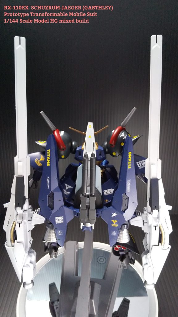 ビルドシリーズのパーツはバックパックとして・ライトニングバックウェポンシステム(ガンダムビルドファイターズトライ)・ヒュージ・ブースター(テルティウム・アームズ、ガンダムビルドダイバーズRe:RISE)・コンポジット・シールド・ブースター(ガンダムTR-6)を使用しました。