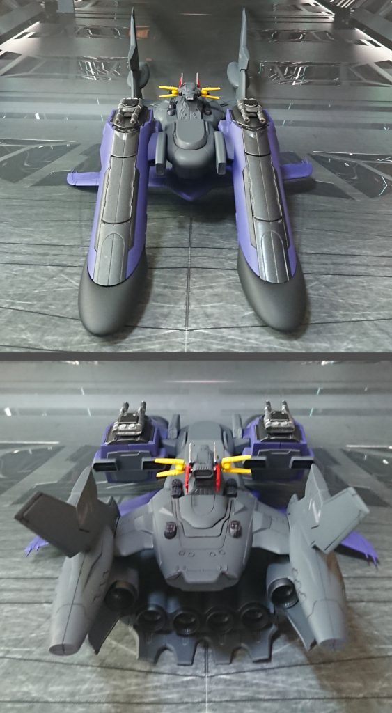 正面と真後ろ。ブリッジ横アンテナと主翼は、ドミニオン形を選択。