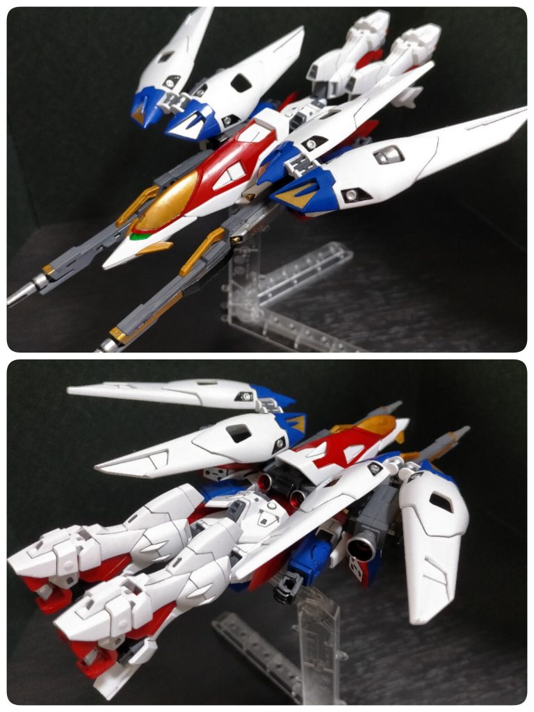 ネオバード形態おもに敵拠点までの移動に用いられる高速巡航形態。各部バーニアのベクトルを集中させることで大推力を発生させ、トールギスをも上回る加速性能を発揮する