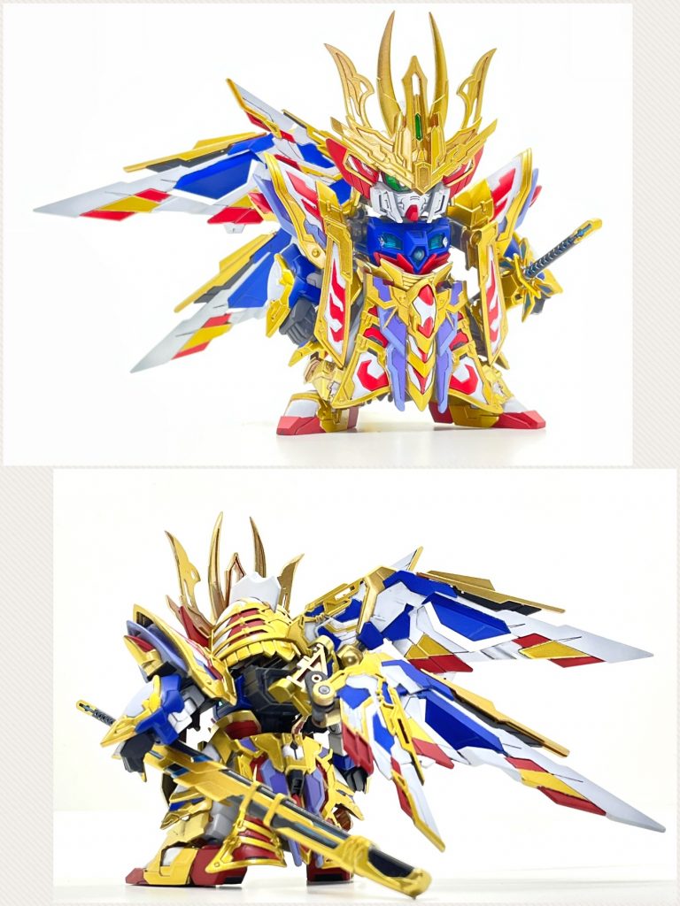正面、背面。ウイングをキットの物に加え、BB戦士 #366 EWウイングガンダム のものを使って4枚羽化してます。BB戦士のウイングはサイズがあるので迫力が出ます!