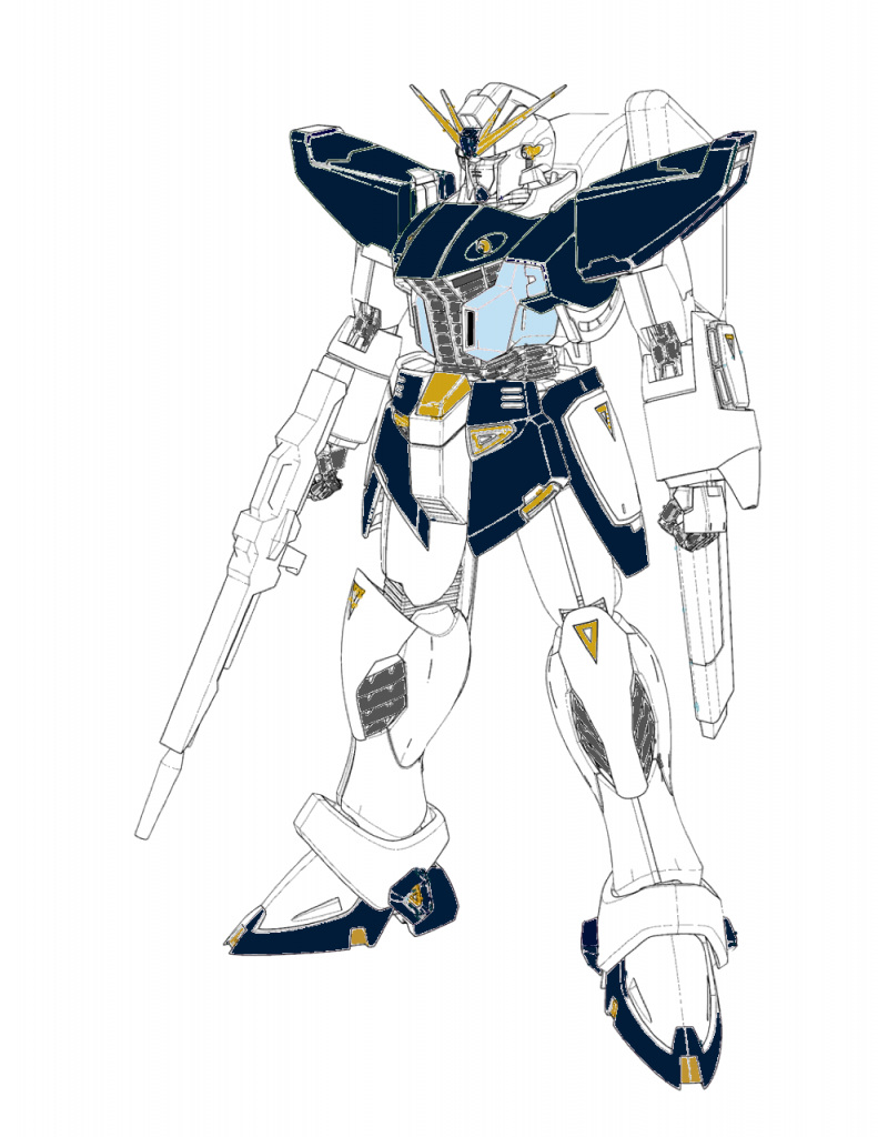 塗装イメージ全体的に紺色を主体にしつつ部分的に黄土色に塗る…つもりでしたがイメージ通りの黄土色が見つからなかったのと、代わりにオレンジ色を塗った方が良いかと思い直し、橙黄色で塗りました。