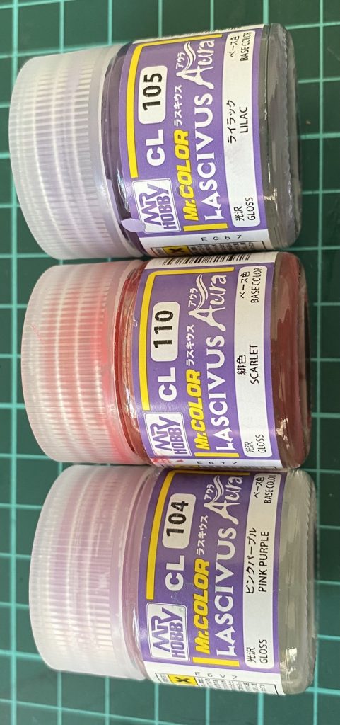 今回はラクスをイメージしてMr.カラーラスキウス　ピンクパープル　緋色　ライラックをメインに塗装しました。薄紫のライラックが発色が素晴らしくまた使ってみようと思います。
