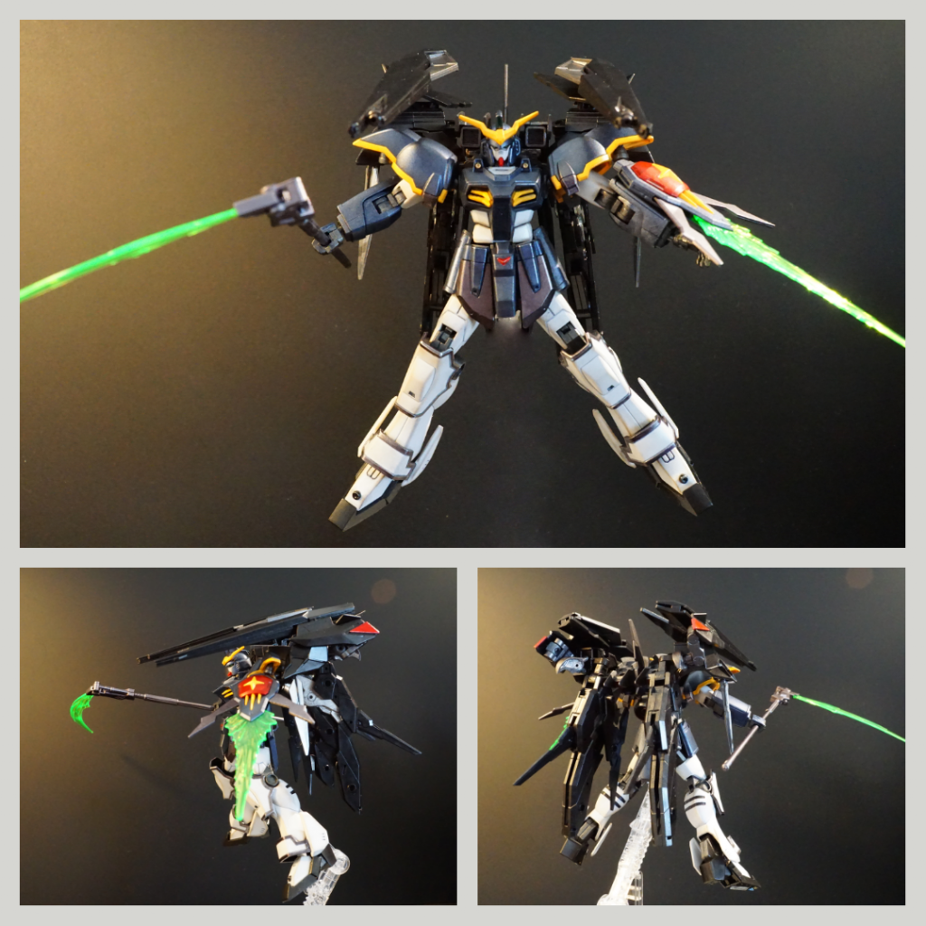 第3形態: 高速機動戦闘形態クロークを背面に折り畳み高機動化した形態で、イメージはストライクノワールです。ブースターウイングを背面に集中させ、クローク・ライフルを肩キャノンとして展開可能。ノワールのような高速戦闘を想像しました。(写真は2連装リニアガン発射形態風)背面視はある意味一番スマートで、好きです^^