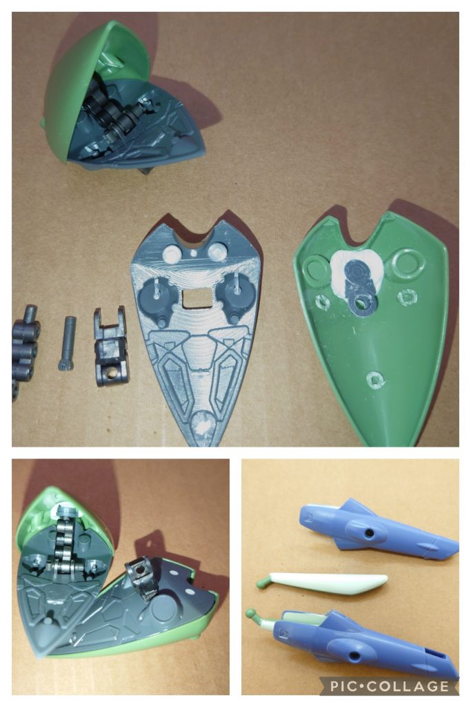 今回手を加えたのはここだけです。肩は可動式＆開閉式に元からあったプロペラントタンクには外付けパーツを！プロペラントタンクは片側がスカスカだったので磁石をINしてからパテで埋めました♪