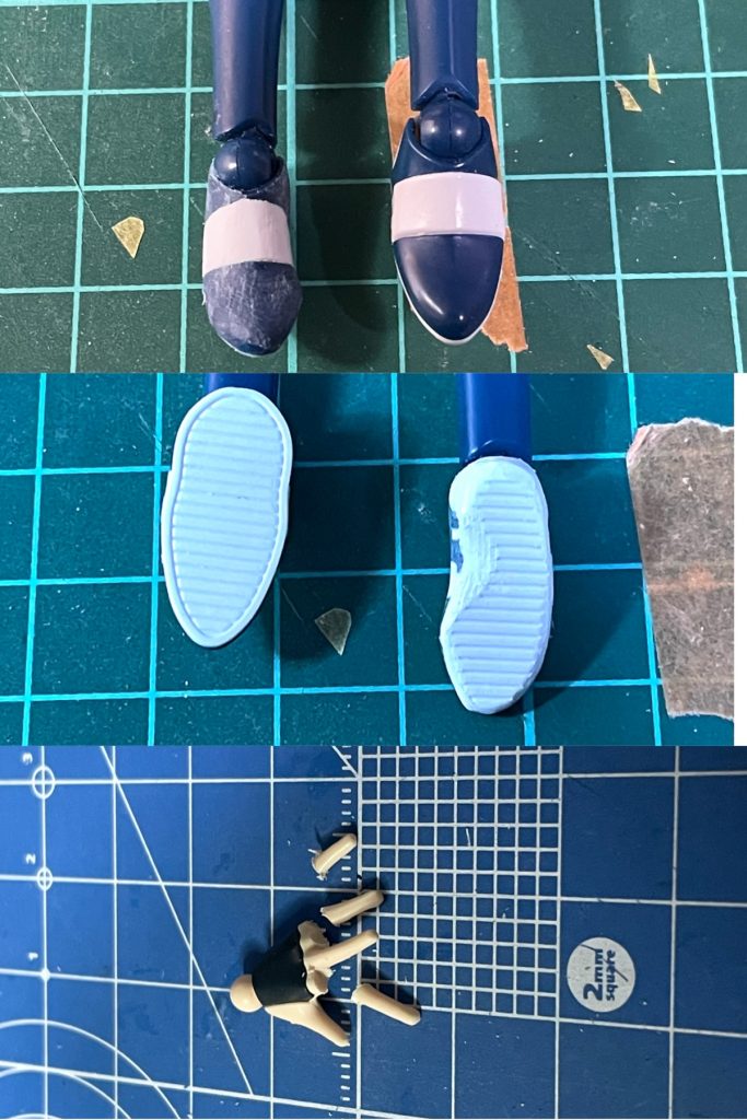 アヤメさん、足が意外とデカいので結構削りました。左手は指を切り離して揃えました。