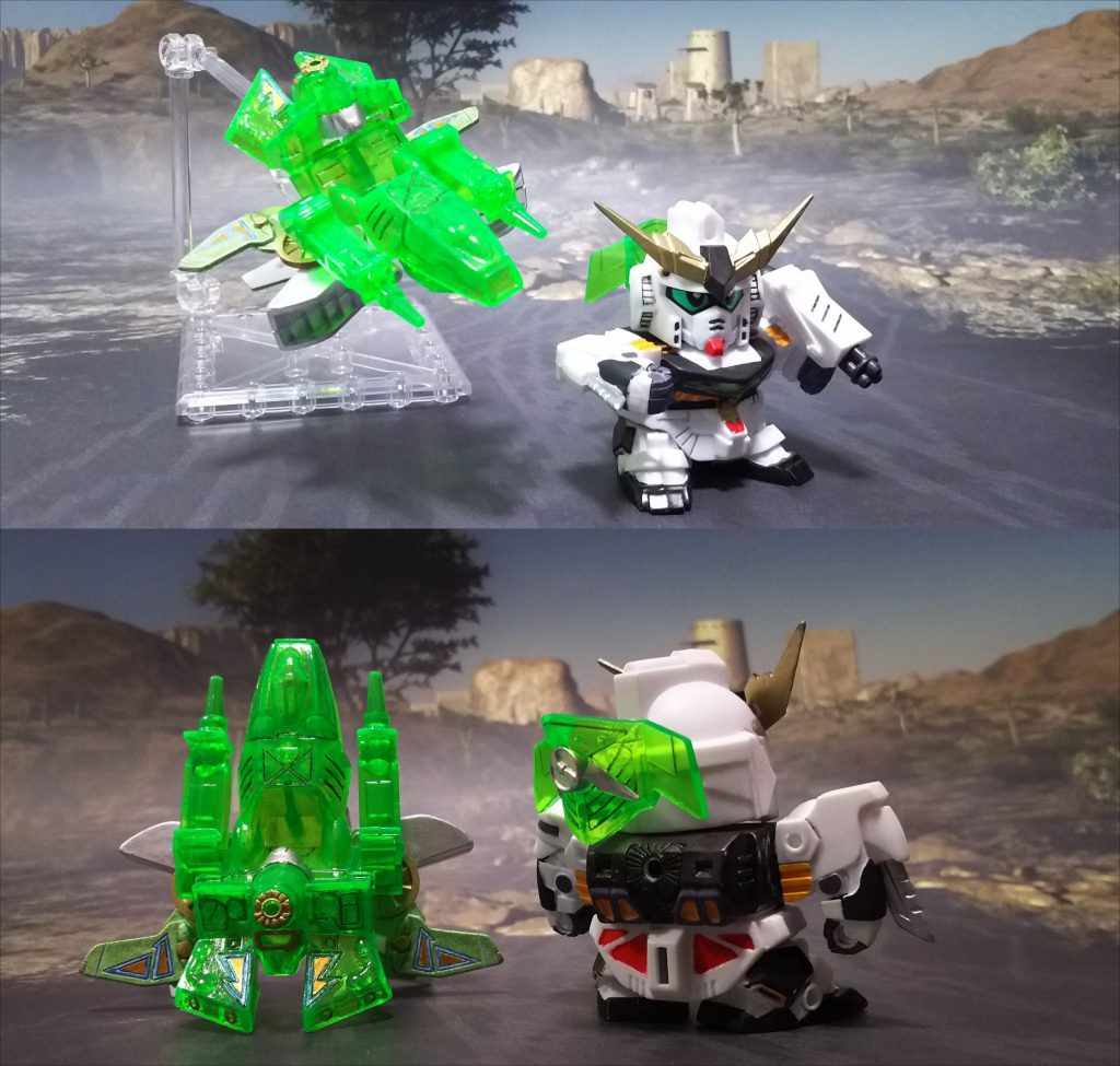 装備を分離し戦闘形態ガンブレーダーⅡと輝く炎のスパークスピナーへ。機体色はモチーフ元であるガンダムアレックスに似たνガンダムをイメージしています。