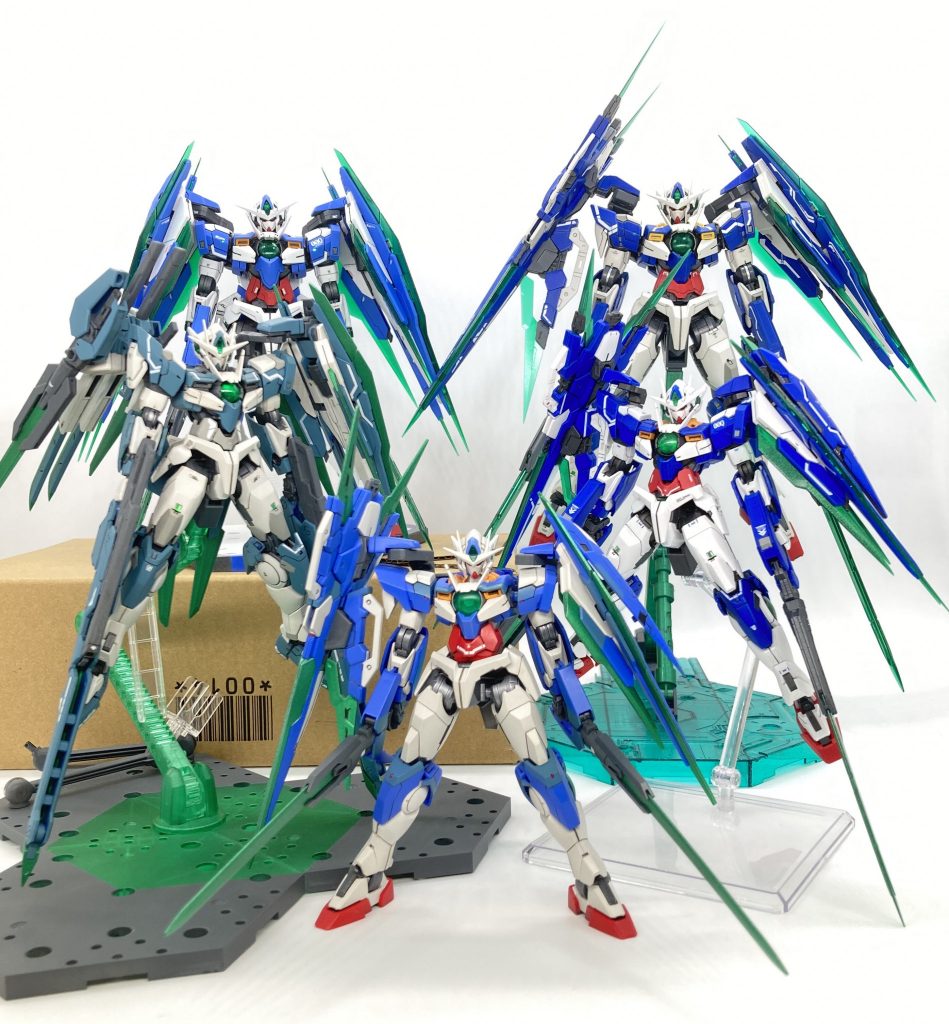 ダブルオークアンタ・リグレッション( https://gumpla.jp/mg/861307 )を含めた制作してきたクアンタ勢ぞろい。