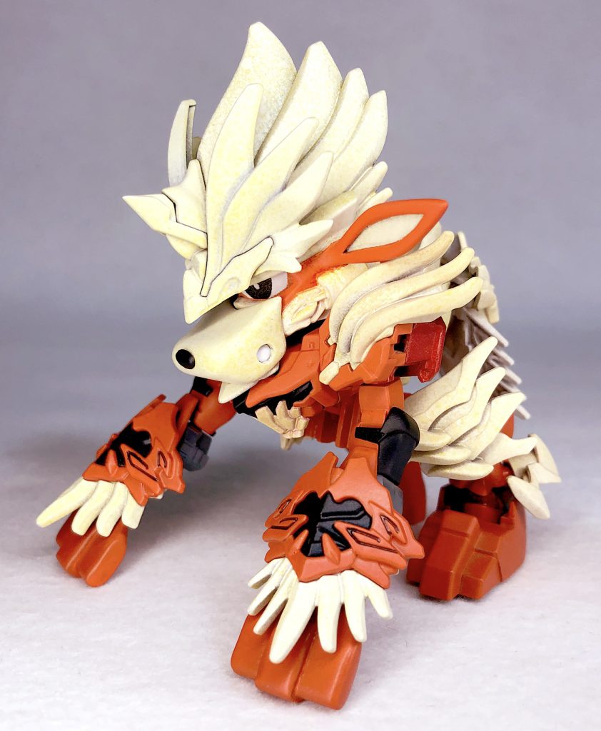 ウインディ形態へと変形！4つ足にしやすいようフレームを改造手元に腰のサイドアーマーを持たせ大きな前足へと変わります