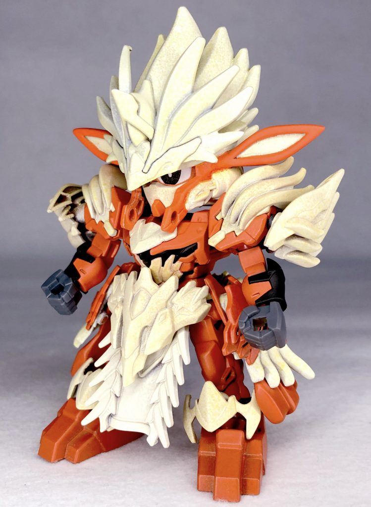 MS時 正面孫権ガンダムアストレイをベーズにウインディをイメージしたオレンジ、乳白色で塗装しました大きな耳が特に目を惹きます！