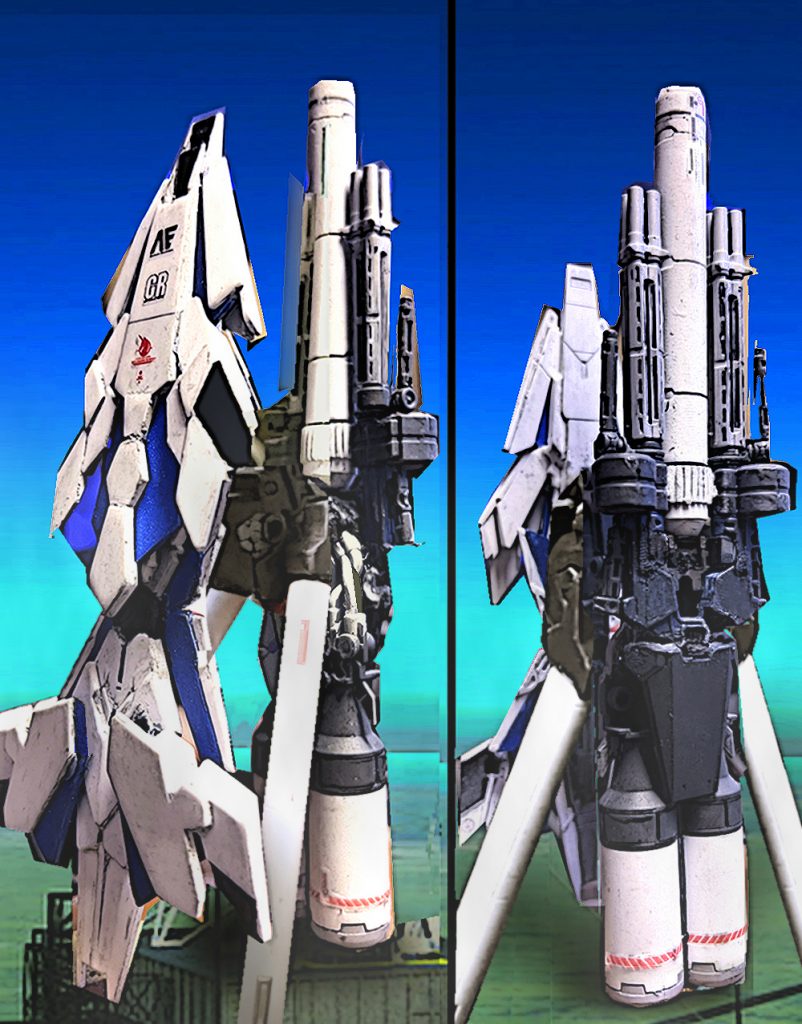 背面ユニットのコア部分、なんかNASAが打ち上げそうな雰囲気にシールドはすべてアームジョイントなので、どう組み合わせるかいろいろ考える