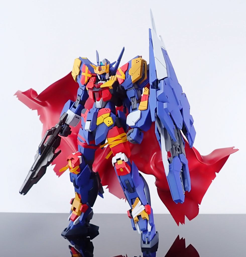 カラーリング青:コバルトブルー+ストームダークパープル+EXホワイト赤(本体):ローズブライトレッド赤(マント):ローズブライトレッド+ローズディープレッド黄:サンシャインイエロー+ビビットオレンジ白:EXホワイト+EXシルバー関節色:メカサフヘヴィ武器類:ガンメタル+EXシルバー