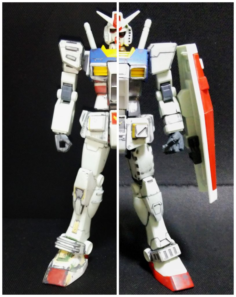 最後に、おまけで以前投稿のガンダム8号機との塗装前の比較ショット。最後までご覧頂き、ありがとうございました。