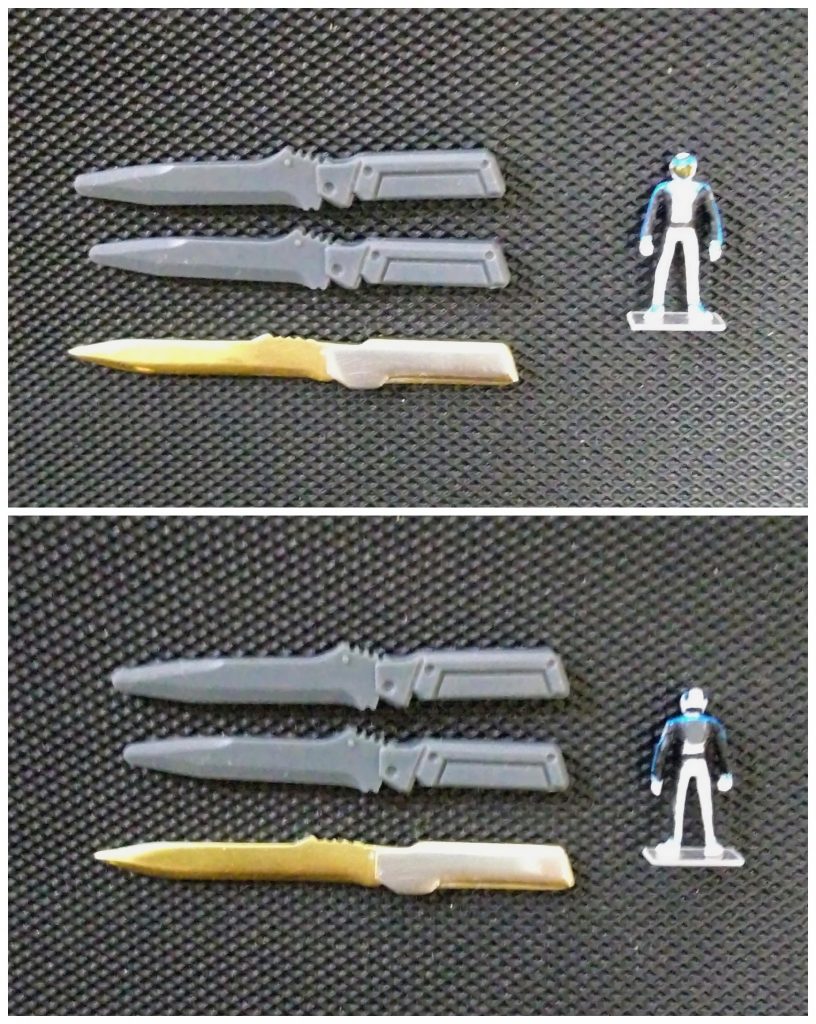 真鍮製アーマーシュナイダーは全長を4mmほど長く作っています。キラヤマトのフィギュアは、ウエーブ製1/144モビルスタッフのパイロットを改造しました。