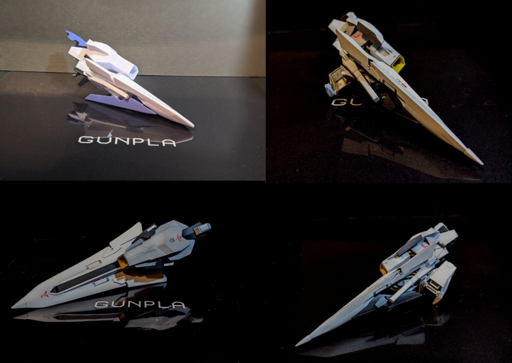 シールドはエッジの丸さやハイメガの宙ぶらりんな位置取りが気になったので、切り刻んでかみ合うようにして全体的にシャープかつコンパクトになるようにしました若干、ブリュンヒルデっぽい見た目になったような