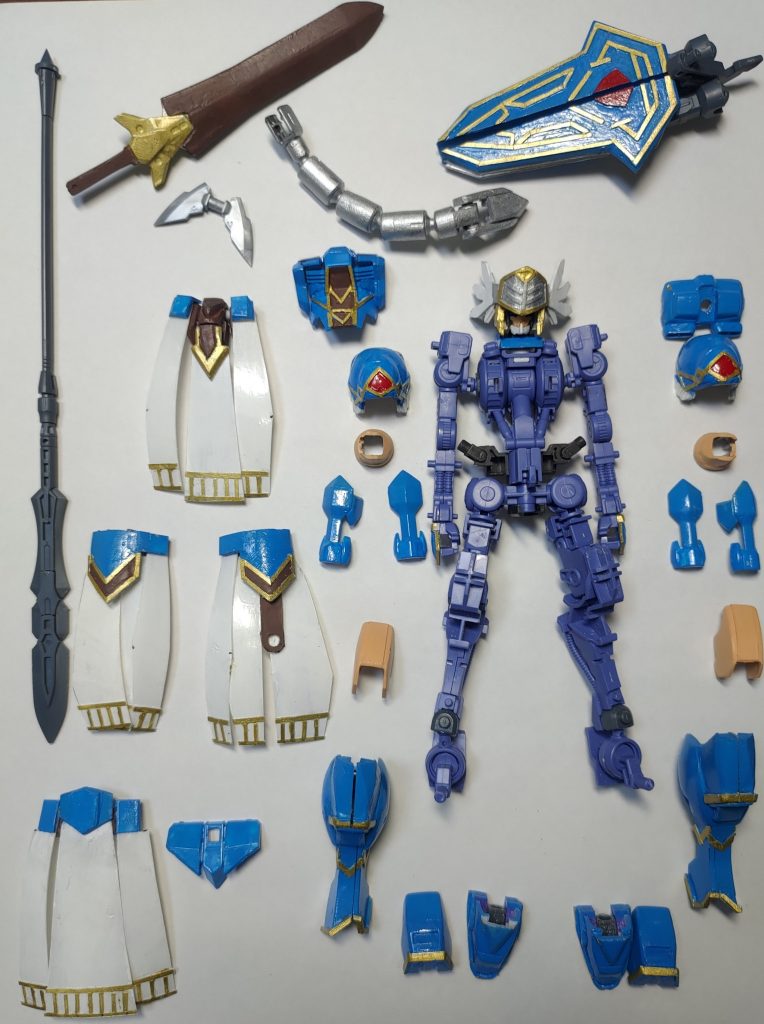 今回もすべての装甲を外すことができます。裏設定としては、「プルソン」のように楽器の音色とまではいきませんでしたが、R.O.Dシステム使用時にエイハブウェーブ影響範囲にノイズが発生する妄想もしています。腰部の白い布のようなものはPETボトルを使用しており、塗装をするためにかなり手間がかかりました。ここまで見ていただきありがとうございました。