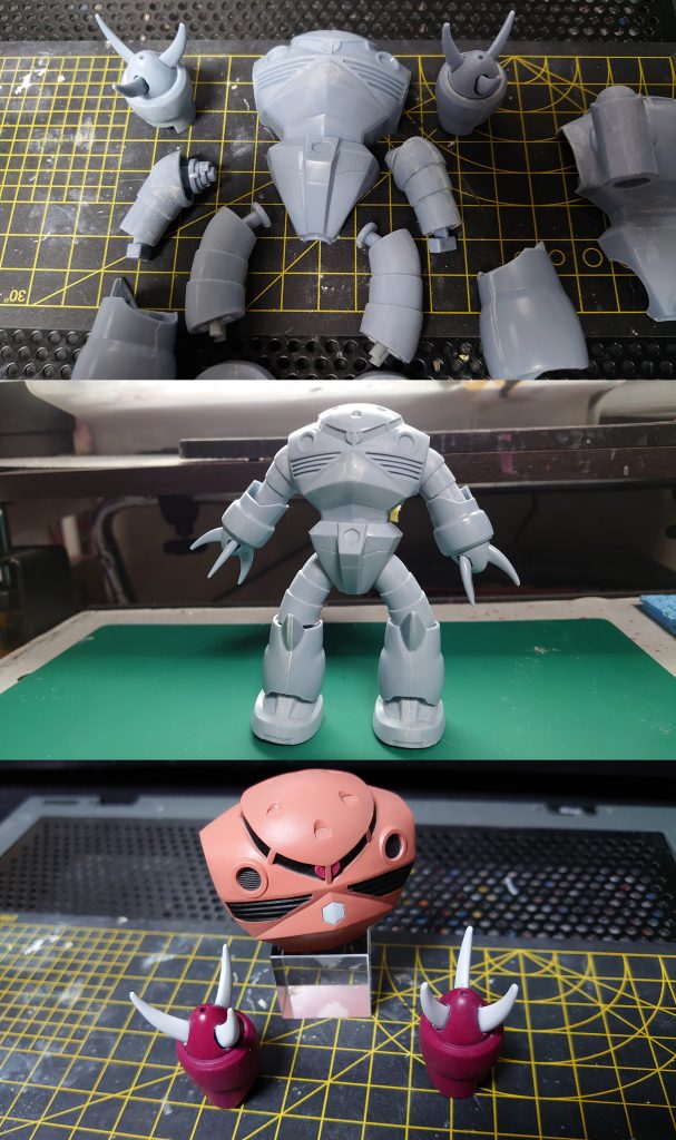 シャアを作ろうと思った時に、模型店で箱も中身もボロボロの旧キットのズゴックに出会い、運命的なものを感じました。旧キットが初なので、そもそもがどういったものかはわからないのですが、画像のようにクラックだらけでした。しかも再販前な上に中古で少し高いんですが、自分の手で生まれ変わらせてあげたいという感情が芽生えたのでした。https://twitter.com/tori0080/status/1471511970214215680?s=20