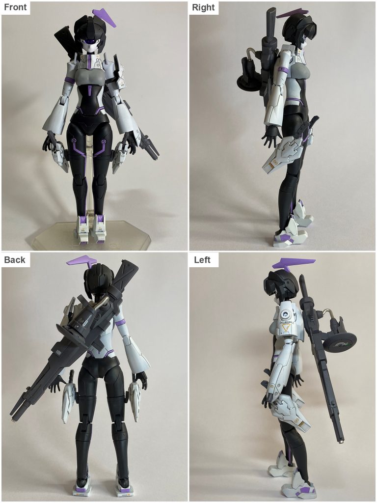 ■機体解説このガードアイはビルドダイバーズ達の戦闘の様子が印象に残っていたからか、素体の中でも「メイ」に近いパーツを選んだ。保護してくれたダイバーの手により、各部はジャンクパーツや自作パーツで改造されており、より特性に合った機体となっている。ガードアイは元々偵察や斥候も行っており、索敵能力が高いためこのボディであっても隠密行動と狙撃を得意とする。その反面、多彩な武装を柔軟に切り替えるのは苦手で、結果として武装はシンプルな構成にまとめられている。