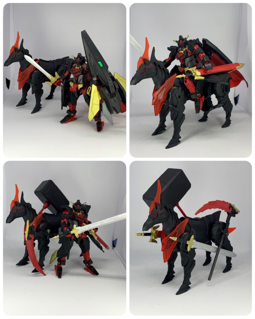 腰に据える剣はフロッティ、盾はスヴェルと言います。従える馬はスレイプニル。様々な武装を持ちそれをスレイプニルに装備もできます。ジャスティスナイトの剣とSDW軍馬使用。 