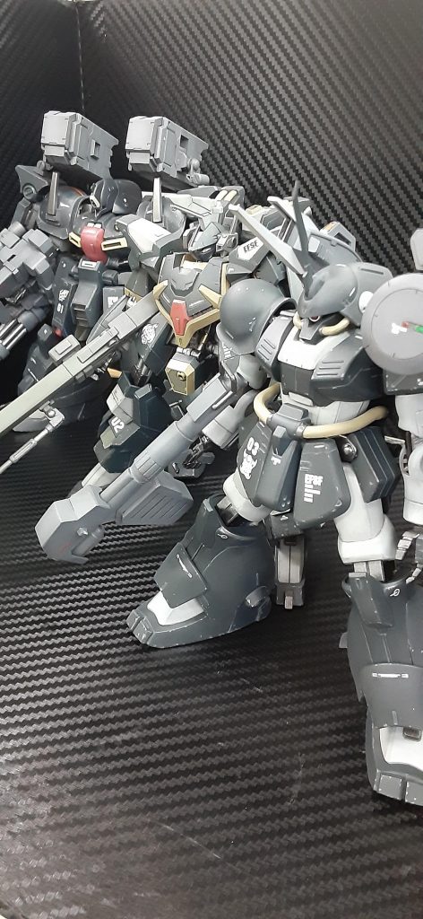 奥から教導団一番機(隊長機)ゼクアイン、二番機バーザム、三番機マラサイ使用されるMSは元NDやティターンズで運用されたどれも連邦にとって忌まわしき記憶を想起させる旧式機である。火器管制システムの刷新や駆動系内部パーツに現用機のものを用い、その性能は極限まで高められているためどれも非常にピーキーな特性となっている。