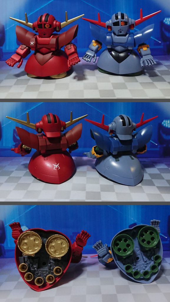 通常カラーのジオングとの比較。ちなみに、明治カラーの方はパーフェクト用パーツを用意しませんでした。