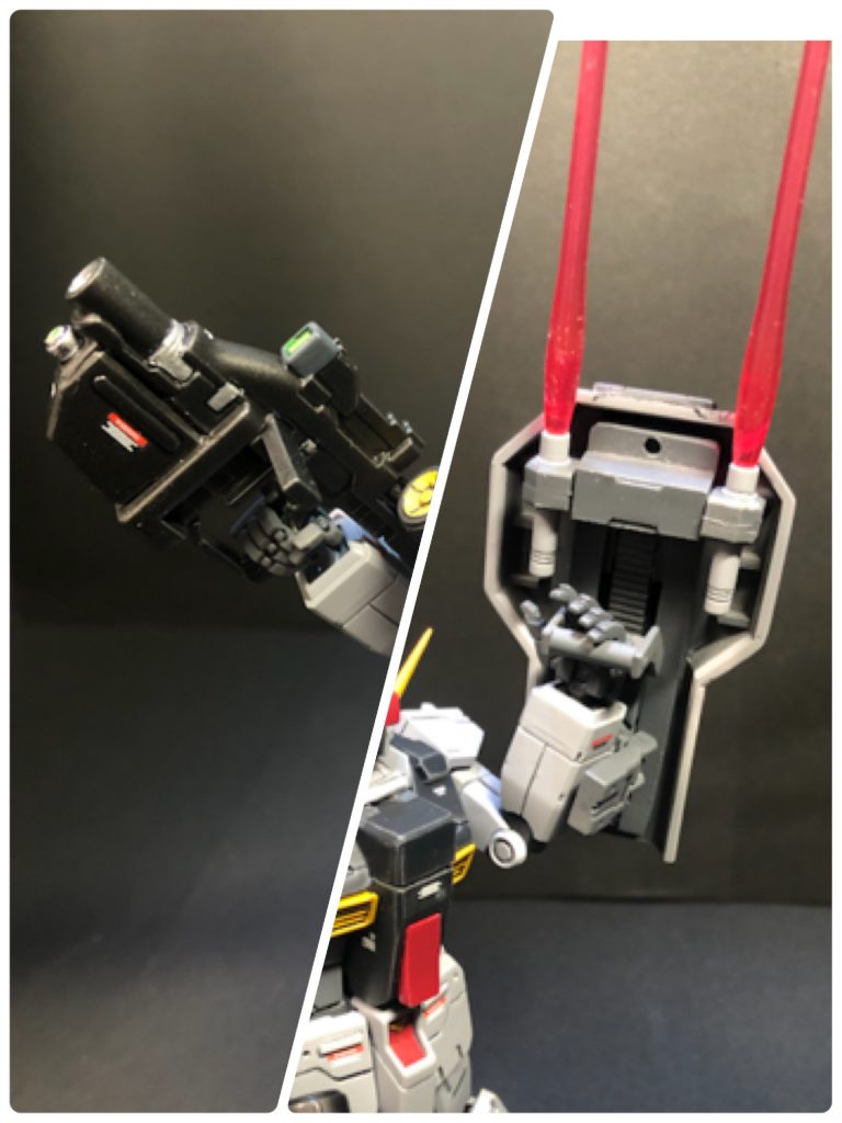 武装は試作ビームライフルをカットしたショートバレルとプラ板でスクラッチしたシールド。シールドは陸戦型と同様に前後にスライドします。