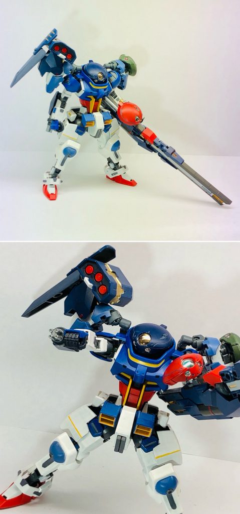 続いて射撃特化のランチャーパック。こちらも武装は３つで、メイン武装のビームカノン、サブ武装の三連ミサイル、腕部ガトリング。