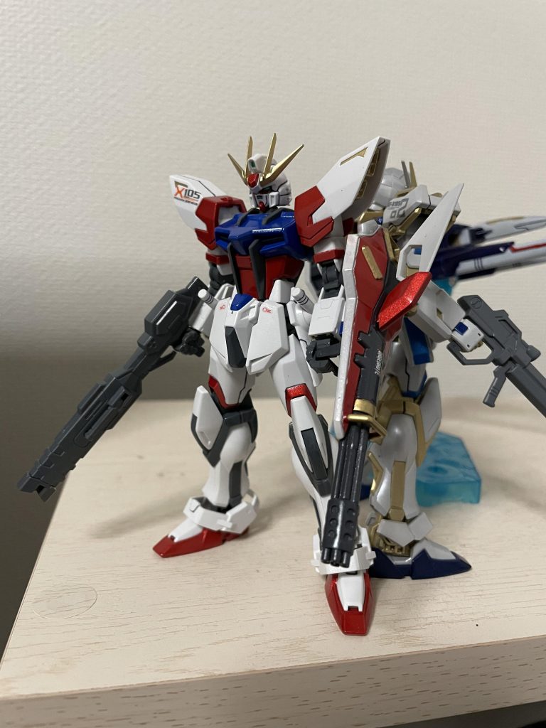 フリーダムを意識した外装にされたので一部のストライカーパックの装備はオミットされている。今回装備されているのはコンバインドシールドと新型の出力を強化されたビームライフルとなる。重量対策としてフレームの強度などを見直した機体なので反応は多少難はあるが戦闘に使えるレベルであるという記録があるらしい。