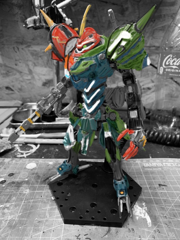 サフ吹くまではランドマンロディのカラーリングにする予定でしたが友人のアイディアでエヴァカラーになりましました。