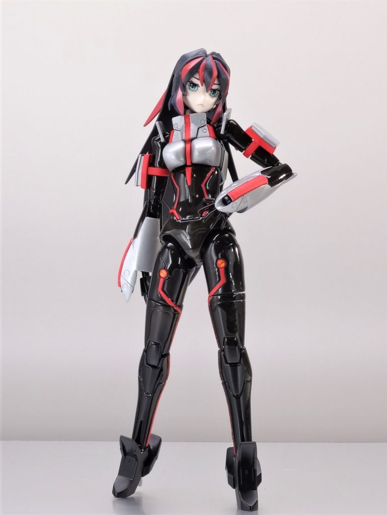 立ち姿可動域を広げた以外は、胸部装甲を分割したくらいの改造にとどめています。その分、合わせ目消しや塗装に手を掛けました。