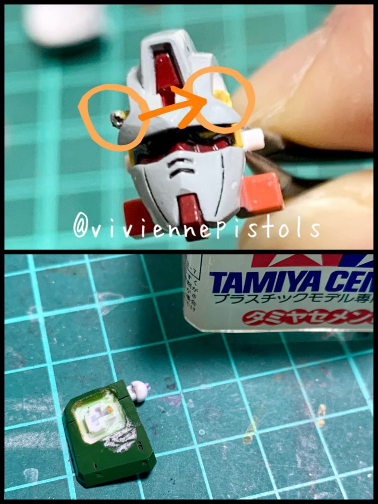 *また事件発生‼️パーツをはめた時にバルカンを破損。接着剤で組み立て時、接着剤を垂らしてしまう。(←ヤスって再度塗装しリカバリーしました。)