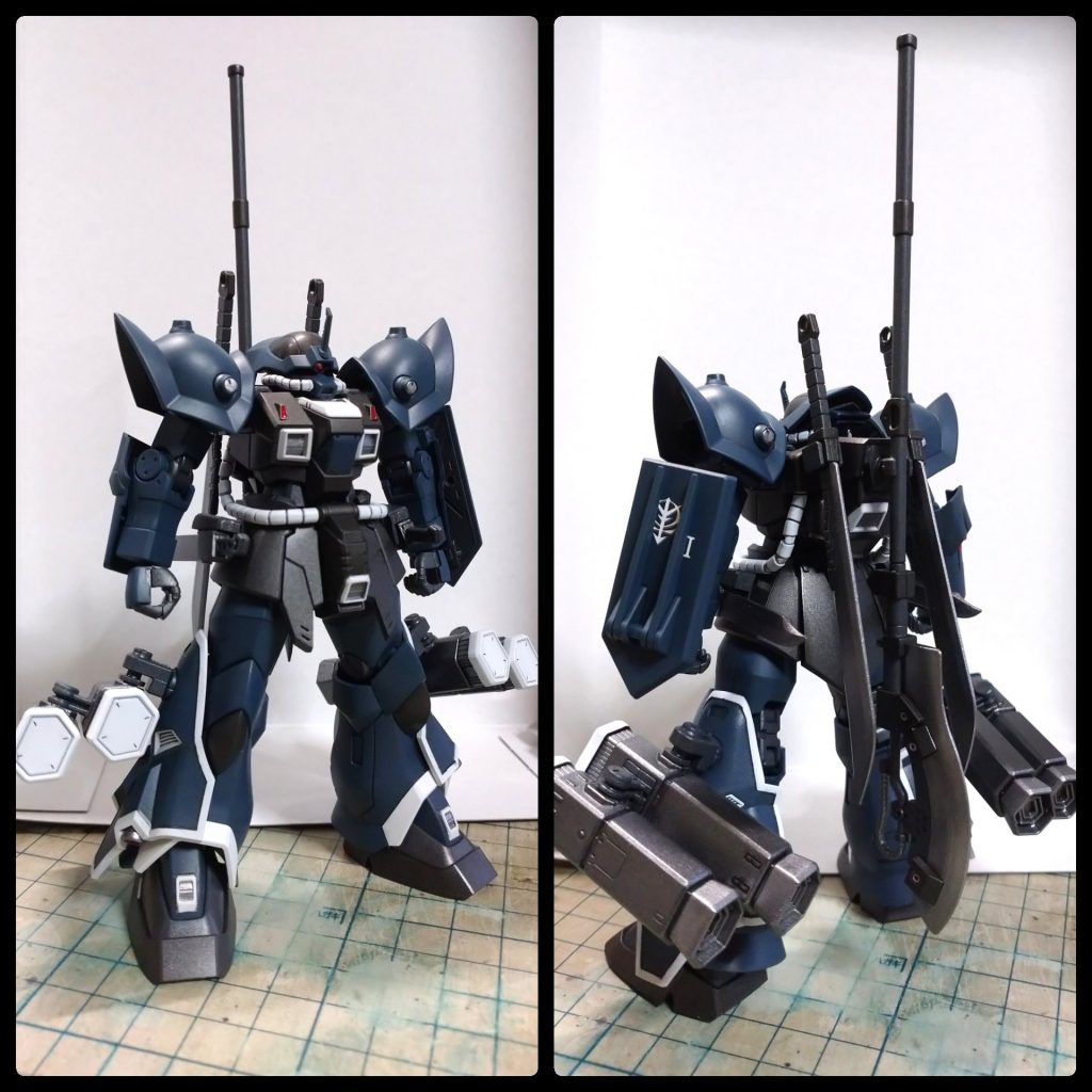 フロント&リアビュー。本体に関してはほぼ無加工で追加武装をいろいろと。主に近接武装が増えてます。