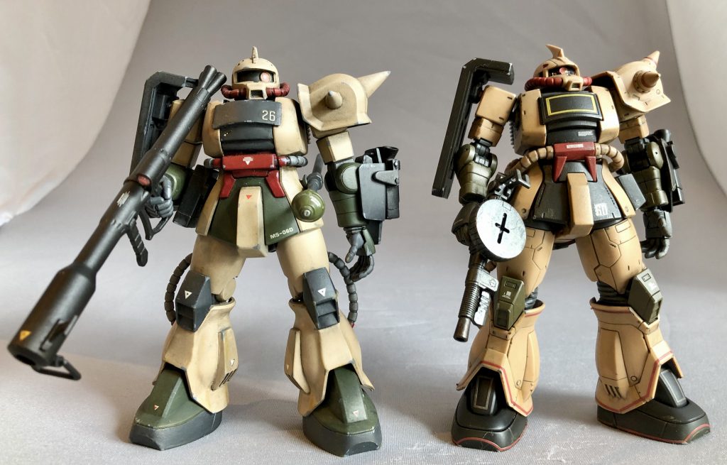 以前にも投稿した、HGUC＋旧キットのデザートタイプと。旧HGUCは味わい深いプロポーションです。