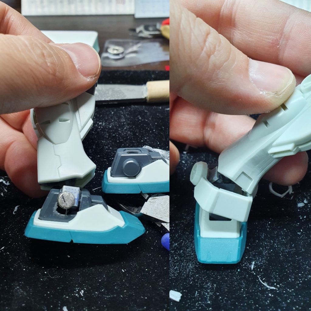 足首を改修し、可動性を確保しています。アンクルガードはマグネットを利用しています。