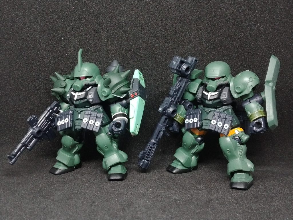 なんか「鹵獲機体」って好きなんですよね。と云うことで、ガンダムUC終盤でネェルアーガマに鞍替えした元ガランシェール隊のギラズールです。本当は3機居るのですが、手元に2体しかなかったのでその内の2体ってコトで。やってることはちょいリペしたり、シールド持たせたくらいで実にお手軽仕上げ。