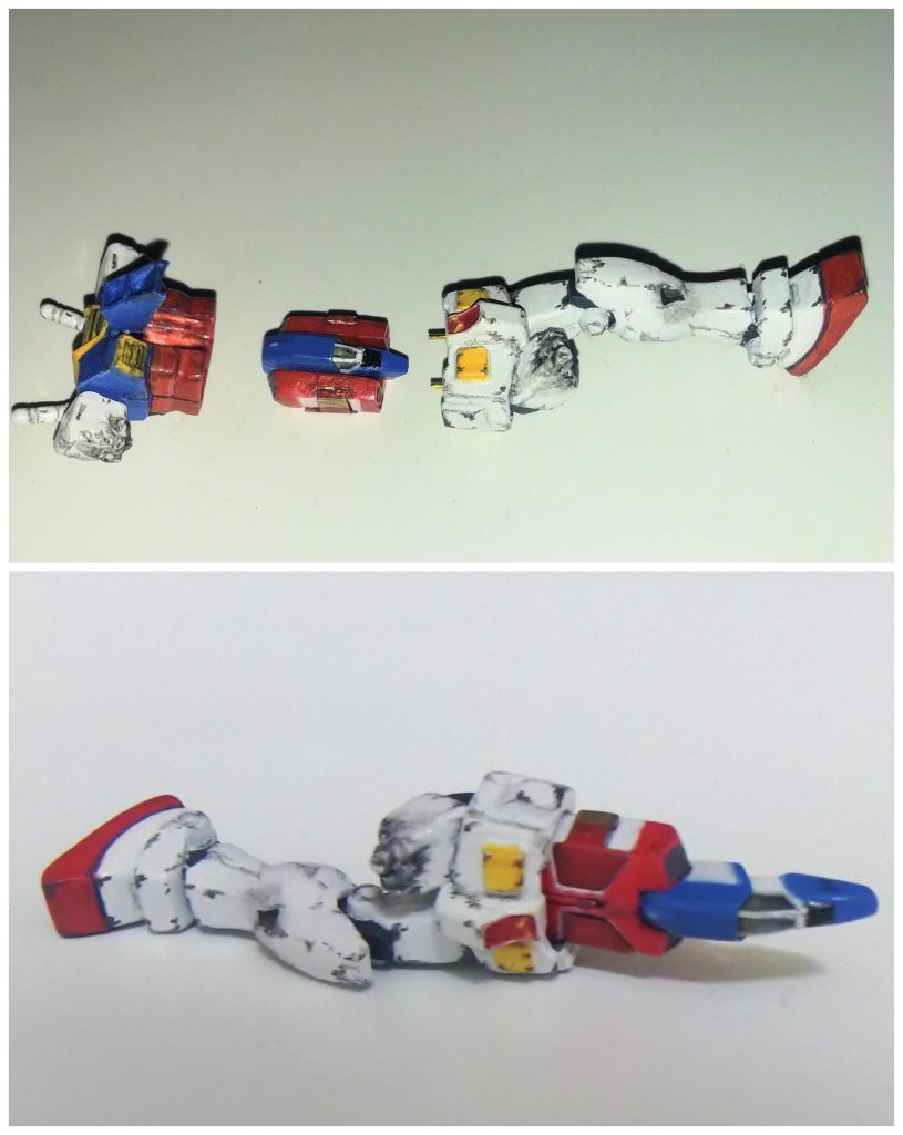 ジオングとの壮絶なラストバトルの末、ボロボロになったガンダムを再現してます。