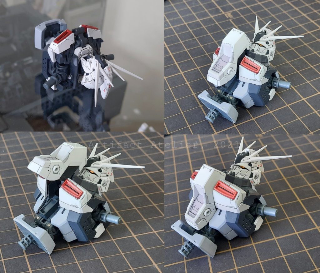 いつもモチベーション維持のために部分部分の完成を積み上げていくような進め方をしています。この時点で頭部胸部は改修･塗装･スミ入れ･デカール･トップコートまで終わっていますが、腕部や脚部などゲート処理すらしていません。