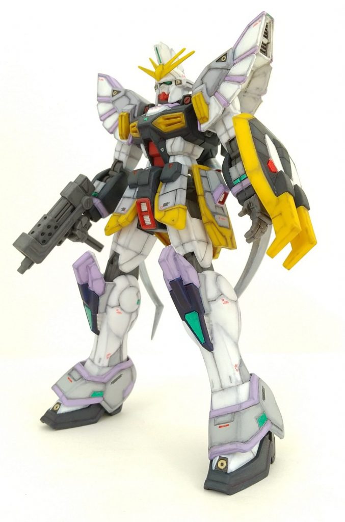 塗装：缶スプレー（クレオス；MSパープル、ブラック他、グレーサフ、つや消し[ラッカー、水性])、ガンダムマーカー（ルミナスメタグリーンEX他）、リアルタッチマーカー；グレー1、2、ブルー1、他