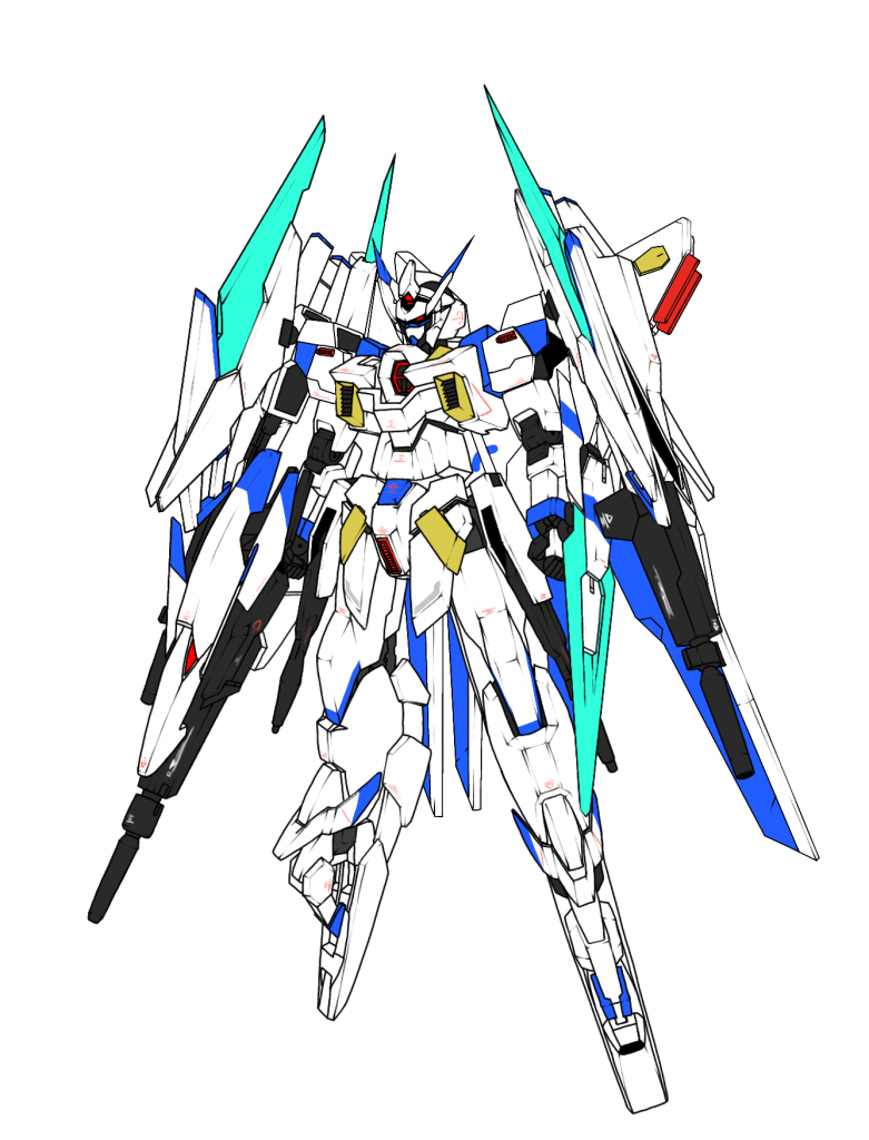 すべてはここから始まりました。究極のAGE-2を作りたくて、まず最初に射撃系ファンネルがシグマシスファンネルしかないので、もっと多く装備させたいということでした。だから最初はドラグーンを装備させたんです。GNシールドはあとから思いついて、