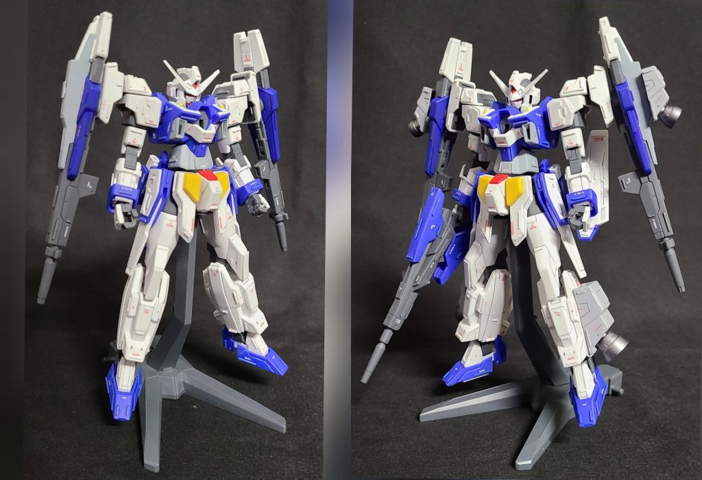 各追加ポイントは穴が空いてるので成型色プラ板で付け替え用の蓋を作り、追加バーニアにはネオジム磁石を仕込み取り外しを出来るようにしました。左:ダブルバレット　左:ダブルバレット　フルカスタム