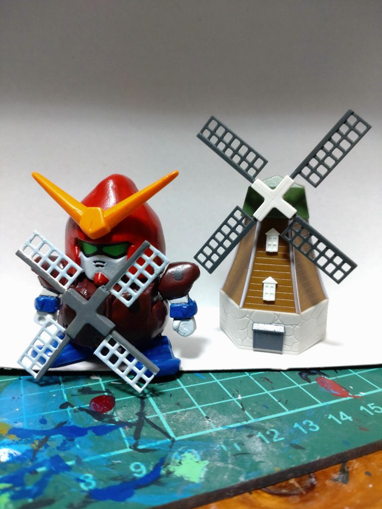 のどかな風景。風車部分はこのガチャポンのものです。